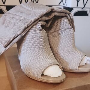 Christian Louboutin Taupe Knit Open-Toe Heels